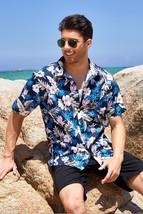 COOFANDY Mens Hawaiian Tropical Short Sleeve Button Down Floral Shirt - Size: L - £14.45 GBP