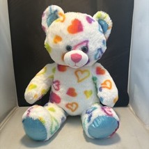Build a Bear 2015 White Bear w/Multi Color Hearts 16&quot; Stuffed Plush BAB ... - £10.88 GBP