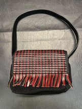 The Sak Iris Demi Small Leather Shoulder Bag Red Black Fray 8x10 inch Zipper - £18.77 GBP