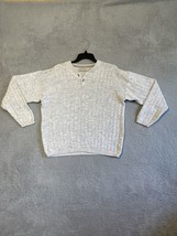 VTG 90s Claybrooke Chunky Cable Knit Grandpa Sweater 100% Cotton V-Neck Gray M - £19.85 GBP