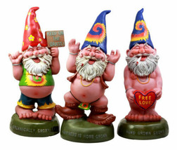 Free Spirited Pot Smoking Hippie Gnome Statue Set 13.5&quot;H Carefree Garden Gnomes - £95.91 GBP