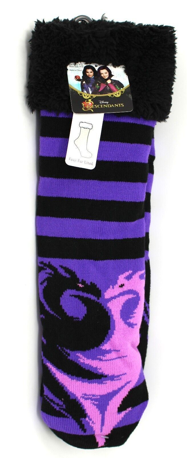 Primary image for Disney Descendants Slipper Socks Purple/Black Child Size 9-11 Faux Fur Lined NEW