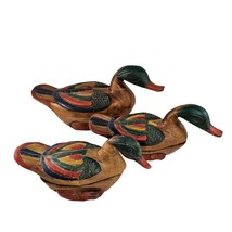 Vintage Wood Carved Duck Trinket Box Storage Set Hand Painted - £199.83 GBP