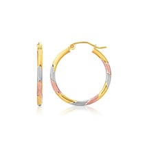 14k Tri-Color Gold Women&#39;s Stylish 1in Textured Hoop Earrings - £134.10 GBP