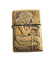 Vintage Barrett Smith Zodiac Aquarius Brass Lighter w/ Original Tin - Rare - $123.75
