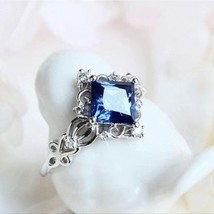 925 Silver Plated  Blue Cubic Zirconia Ring Silver Color Fine Jewelry Size 8 - £18.79 GBP