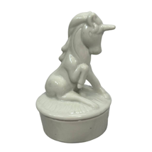 Vintage Ceramic Unicorn Horse Trinket Box Jewelry White 5&quot; MCM  - £11.83 GBP