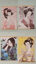 4 Japanese Art Print Wall Hanging Canvas Scroll Decor Female Gesha Lot - £77.40 GBP