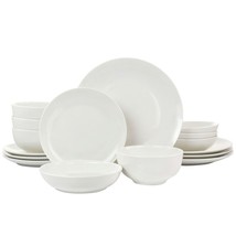 Elama Camellia 16 pc Round White Smooth Porcelain Double Bowl Dinnerware Set - £52.85 GBP