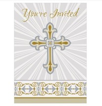 Radiant Gold Silver Cross 8 Ct Invitations Baptism Confirmation Communio... - £3.46 GBP
