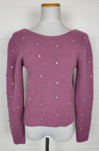 Elie Tahari V Back Crystal Embellished Cashmere Sweater Forest Fruit Mauve XS? - £62.32 GBP