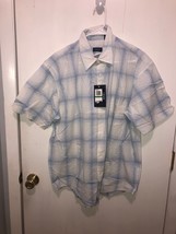 NWT IZOD Mens Large Laundered Cotton Sunbleached Plaid Short Sleeve Shirt - $15.83