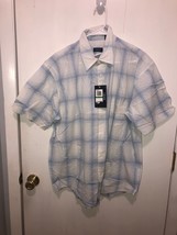 NWT IZOD Mens Large Laundered Cotton Sunbleached Plaid Short Sleeve Shirt - £12.44 GBP