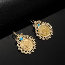 Gold Color Coin Dangle Hoop Earrings For Women Iranian Arab Middle East Jewelry - £10.50 GBP