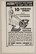 1952 Print Ad Bready Garden Tractors Select-O-Speed Transmission Solon,Ohio - £7.04 GBP