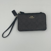 COACH Signature Brown Black Wristlet Wallet PVC Double Corner Zip F87591 - $49.99