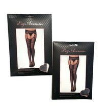 (2) Leg Avenue Lace Top Fishnet Stocking W/ Lace Foot Garter Belt Black One Size - £11.57 GBP