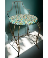 1960s Metal Vanity Chair Stool Joal-Flex 16&quot; T Seat w/Flowers Atomic MCM... - €170,56 EUR