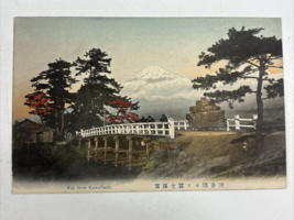 Antique hand colored Japan Mt. Fuji at Kawaibashi Bridge on market day postcard - £7.74 GBP