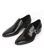 New Handmade Men&#39;s Black Snake Skin Leather Dress Slip On Shoes - £131.88 GBP