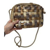 Vintage CEM Woven Braided Leather Metallic Gold Purse Crossbody Shoulder... - €110,87 EUR