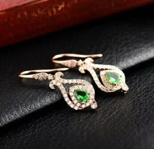 2Ct Simulated Green Emerald Drop Dangle Earrings 14k Rose Gold Plated Silver - £91.73 GBP