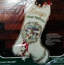 Bucilla Christmas Heirloom Scenic Wreath Candlewicking 18 in Long Stocking 82133 - £46.35 GBP