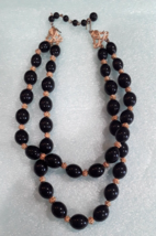 Tahari Jet Black Stone Beads Bright Gold Color Statement Necklace Choker 8.5&quot; - £15.19 GBP