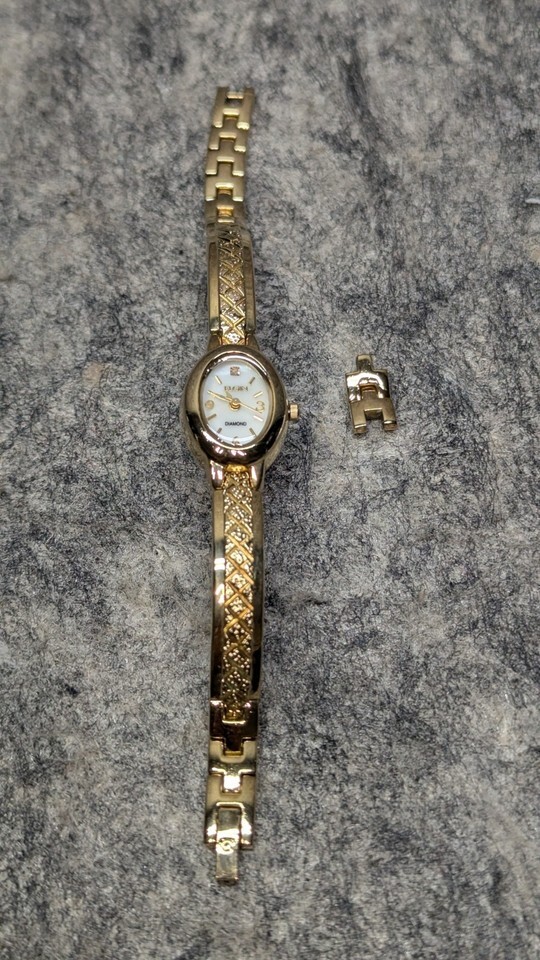 Elgin EG8074 Diamond Cut Half Bangle Watch MOP Dial GoldTone - Needs Bat... - $21.99