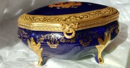 Imperia Limoges France Cobalt Blue 22K Gold Hinged Trinket Box Courting Couple - £109.47 GBP