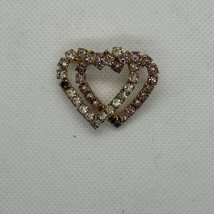 Vintage Unsigned Rhinestone Double Heart Brooch - £13.24 GBP
