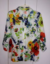Coldwater Creek Ladies 3/4-SLEEVE Linen Floral Zip TOP-L-NWOT-COLORFUL/COOL - £16.26 GBP