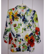 COLDWATER CREEK LADIES 3/4-SLEEVE LINEN FLORAL ZIP TOP-L-NWOT-COLORFUL/COOL - $27.57 CAD