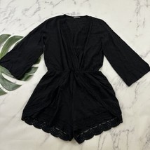 La Blanca Womens Swim Cover Up Romper Size M Black Crochet Trim 3/4 Sleeve - £22.99 GBP