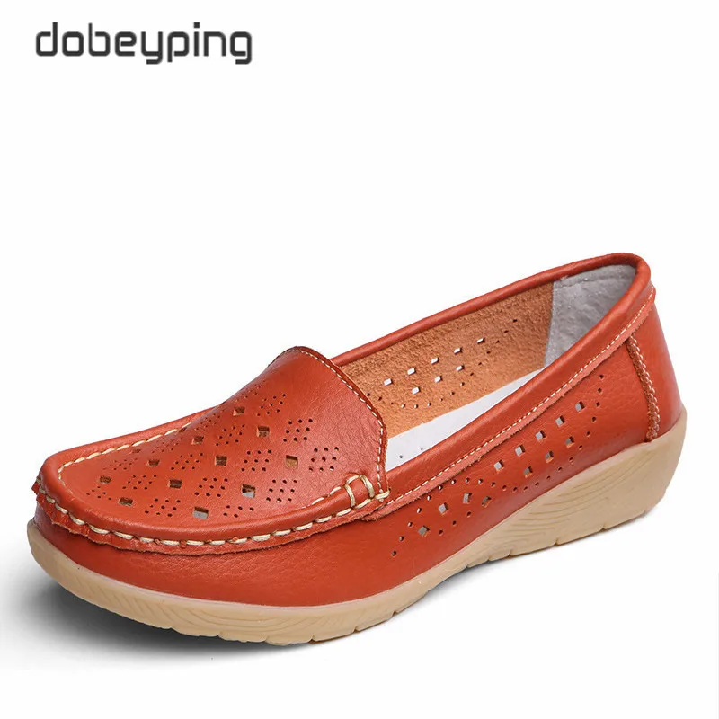 dobeyping New Leather Women Flats Cut-Outs Shoes Woman  Summer Women&#39;s Loafers M - £120.30 GBP