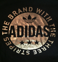 Adidas men size M t-shirt 100% cotton black gold print logo short sleeve - $10.09