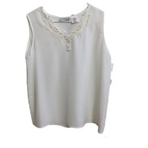 Kathy Che Sleeveless Lace Pearl Embellishments White Blouse-Size Large New - £12.37 GBP