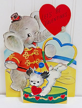 Antique Die Cut Valentine RUST CRAFT Card Vtg Circus Elephant Ring Master Puppy  - £11.38 GBP