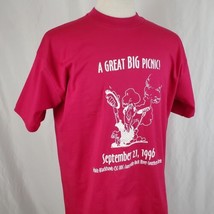 Vintage 90s T-Shirt Great Big Picnic Event XL Fuchsia Crew 50/50 Single Stitch - £16.11 GBP
