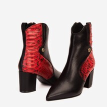 The Saturn Red Pythn Leather Block Heel Women Boot image 3