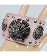 Vintage Pink Hippie Leather Grunge Wrap Bracelet Band Handcrafted Unisex... - $17.77