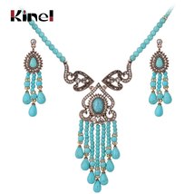 Luxury Vintage Wedding Jewelry Sets Antique Gold Crystal Tassel Necklace And Ear - £17.84 GBP