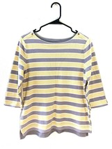 CRAFT &amp; BARROW Women&#39;s Ralgan Sleeve Boat Neck Striped T-Shirt, Yellow &amp; Gray, M - £6.21 GBP