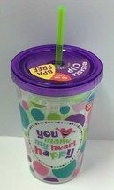 Novelty BPA Free 10oz &quot;You Make My Heart Happy&quot; Printed Cup w/Straw  - £7.38 GBP