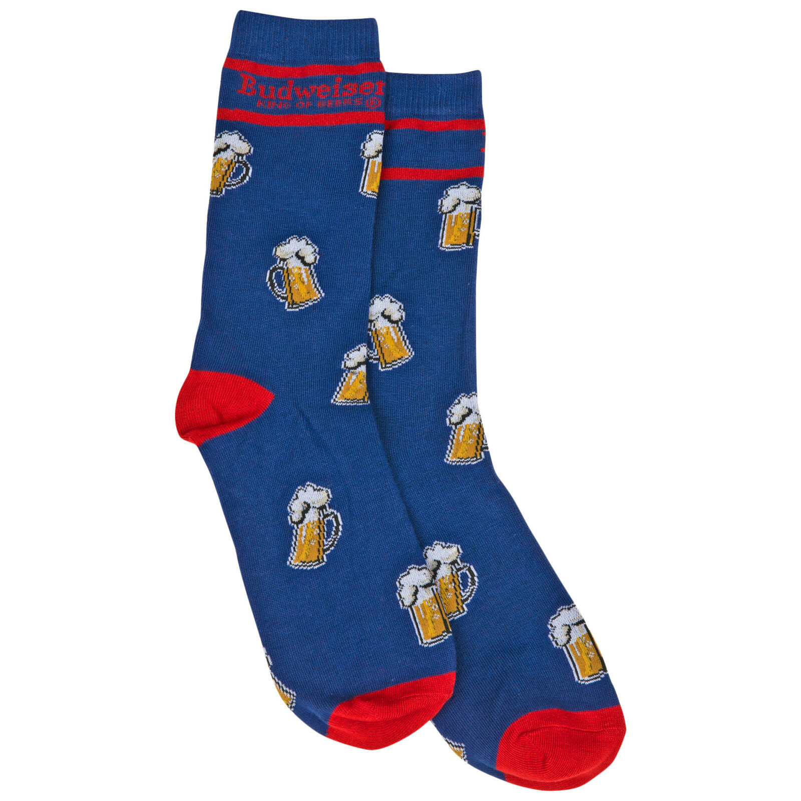 Primary image for Budweiser Logo and Foamy Mugs Crew Socks Blue