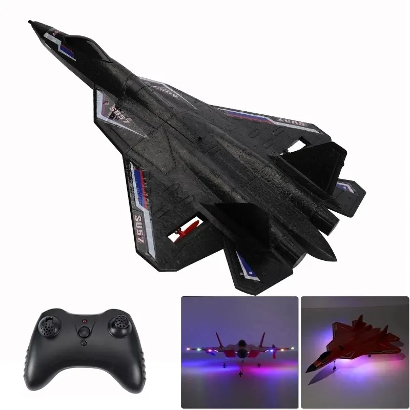 RC Plane SU57 2.4G Radio Remote Control Airplane With LED Lights Fixed Wing Hand - £32.38 GBP+