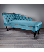 Regent Handmade Tufted Sky Blue Velvet Chaise Longue Bedroom Accent Chair - £251.62 GBP