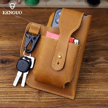 2 Color Men&#39;s Sports Running Pocket Genuine Leather Mobile Phone Waist Bag Fanny - £81.25 GBP