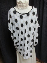 &quot;&quot;Beige SEMI-SHEER With Black &amp; White Large Dots&quot;&quot; - Tunic Top - Chico&#39;s - Sz 3 - £7.00 GBP