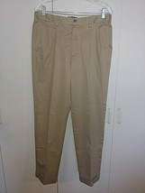 Land's End Men's Tan Khaki PLEATED/CUFFED PANTS-32-TRADITIONAL FIT-BARELY Worn - $11.99
